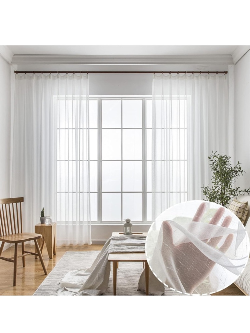Off White Sheer Curtains 100 Inches Long 2 Panels, Thin Textured Linen